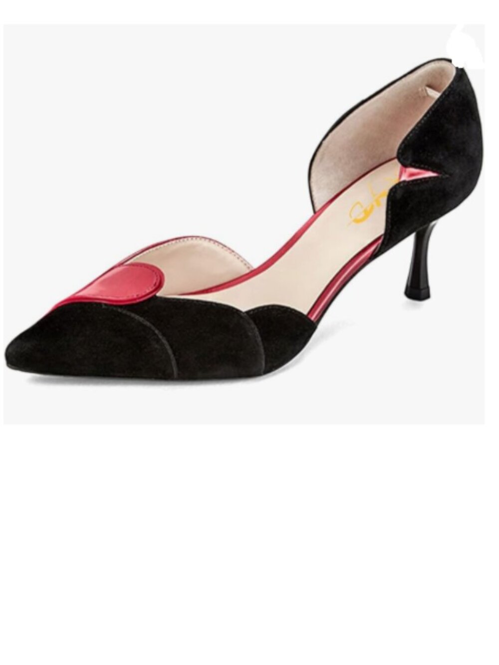 XYD Black/Red Elegant Pointed Toe D'Orsay Kitten Heel Slip-On Shoes for Wedding